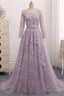 Light Purple Prom Dresses Prom Gowns Round Collar Lace Prom Dresses