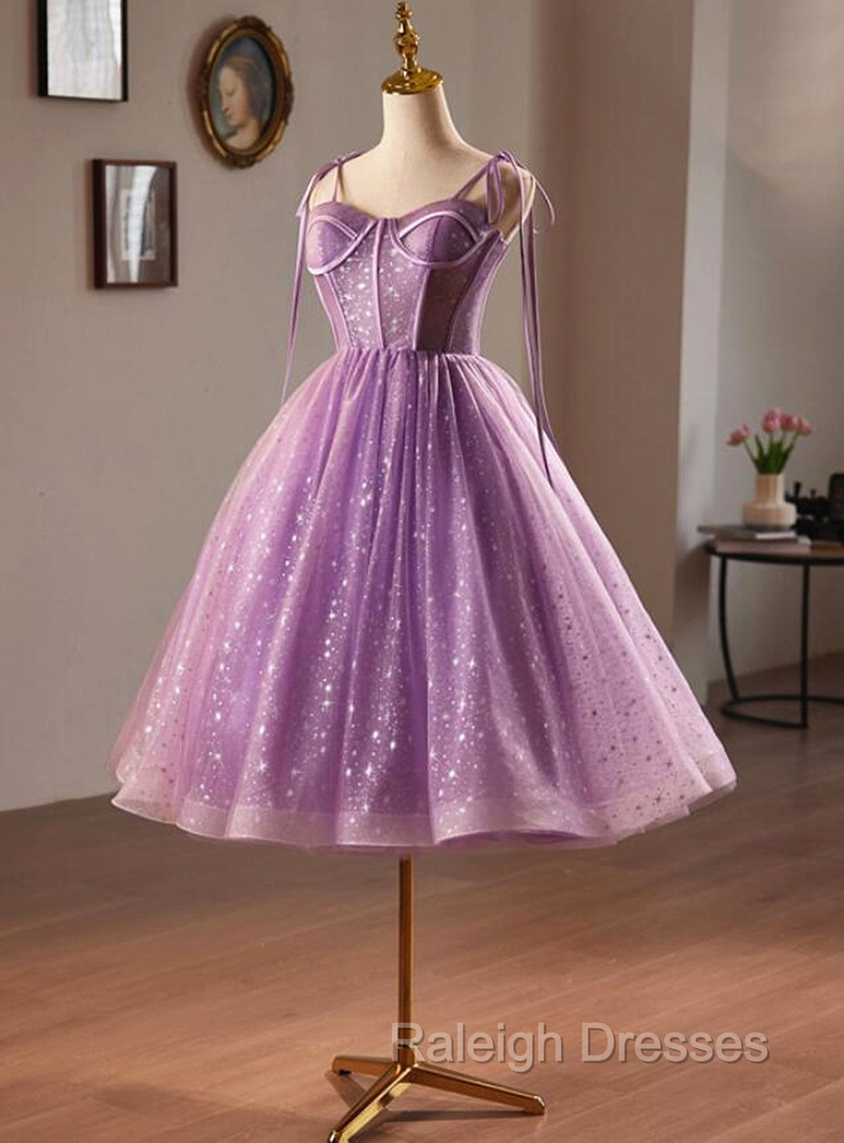 Light Purple Knee Length Straps Party Dress, Light Purple Homecoming Dress Secondary image