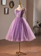 Light Purple Knee Length Straps Party Dress, Light Purple Homecoming Dress