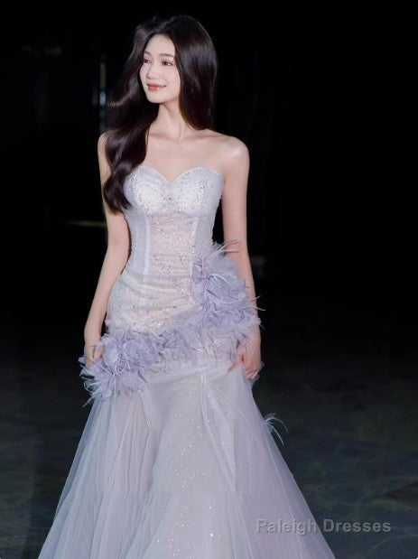 Light Purple Mermaid Sweetheart Neck Tulle Sequin Prom Dresses Quinceaa Ball Dresses Wedding Dresses