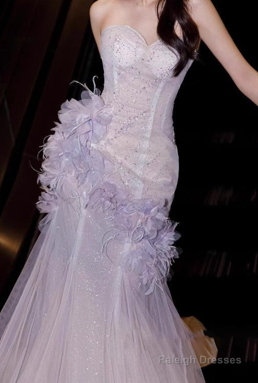 Light Purple Mermaid Sweetheart Neck Tulle Sequin Prom Dresses Quinceaa Ball Dresses Wedding Dresses