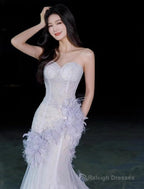 Light Purple Mermaid Sweetheart Neck Tulle Sequin Prom Dresses Quinceaa Ball Dresses Wedding Dresses