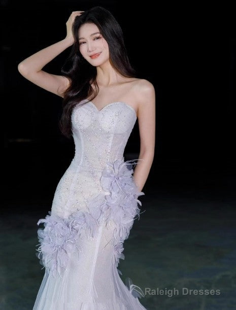 Light Purple Mermaid Sweetheart Neck Tulle Sequin Prom Dresses Quinceaa Ball Dresses Wedding Dresses