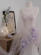 Light Purple Mermaid Sweetheart Neck Tulle Sequin Prom Dresses Quinceaa Ball Dresses Wedding Dresses