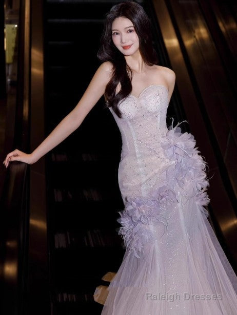 Light Purple Mermaid Sweetheart Neck Tulle Sequin Prom Dresses Quinceaa Ball Dresses Wedding Dresses