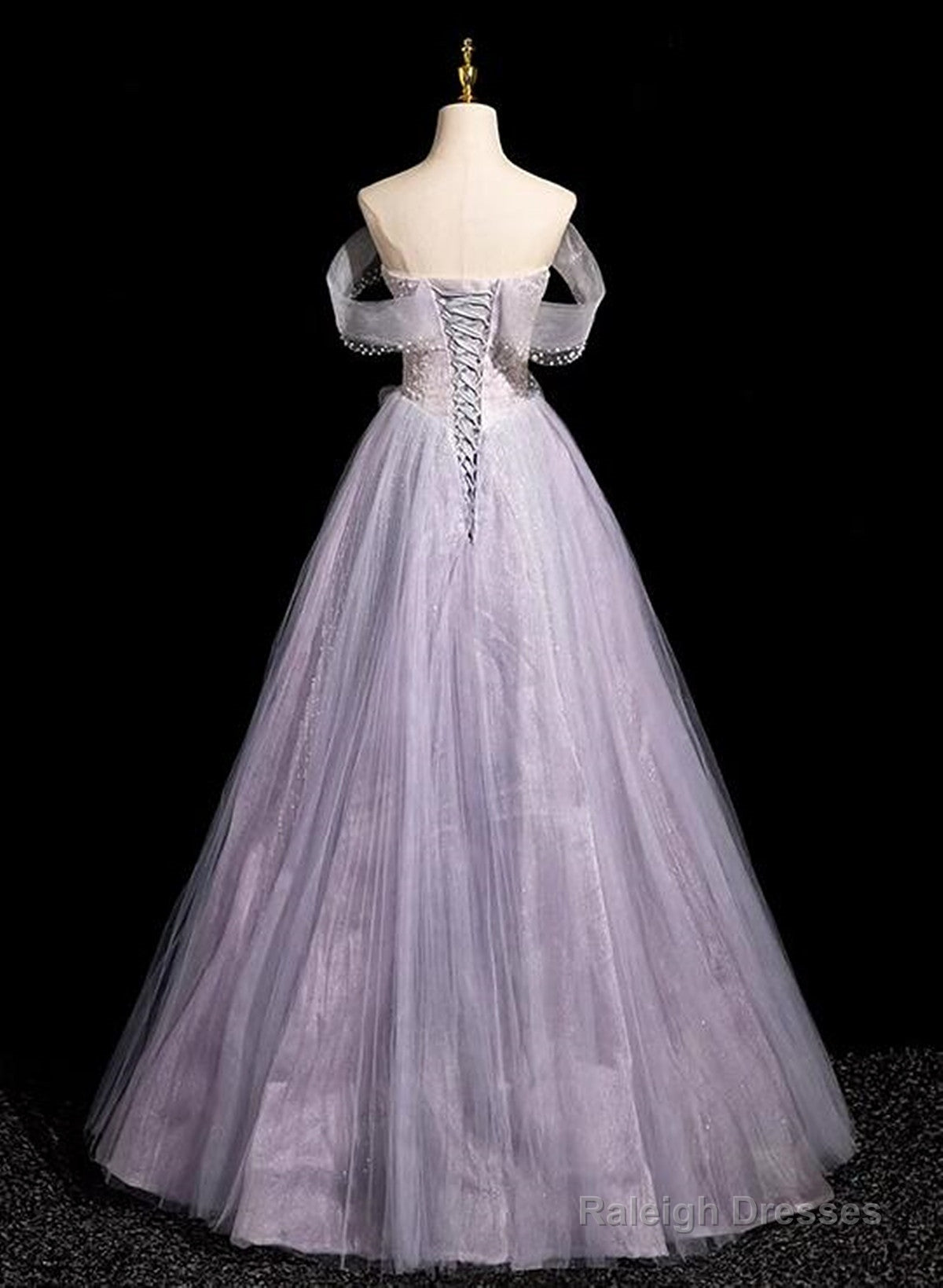 Light Purple Off Shoulder Tulle Long Party Dress, A-Line Light Purple Prom Dress