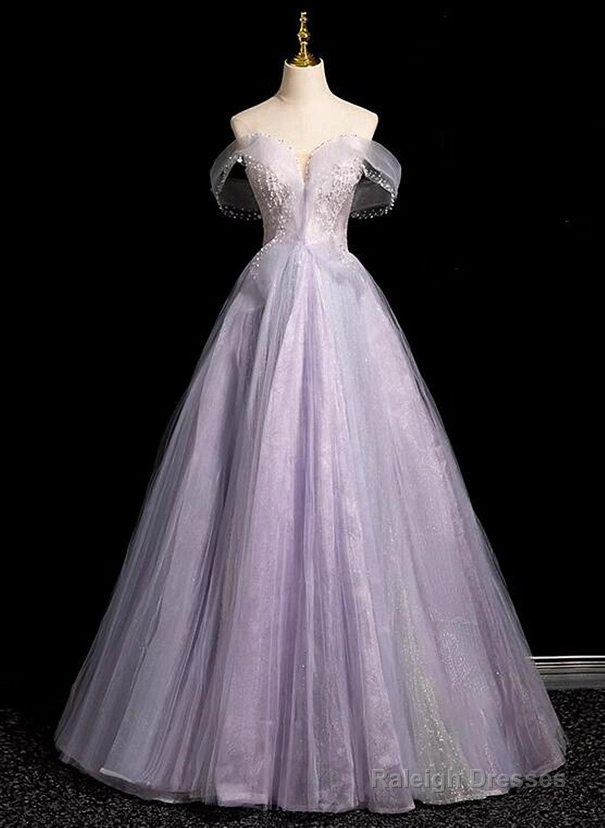 Light Purple Off Shoulder Tulle Long Party Dress, A-Line Light Purple Prom Dress Main image