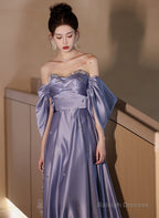Light Purple Satin Beaded Off Shoulder Prom Dresses Light Purple Prom Dresses