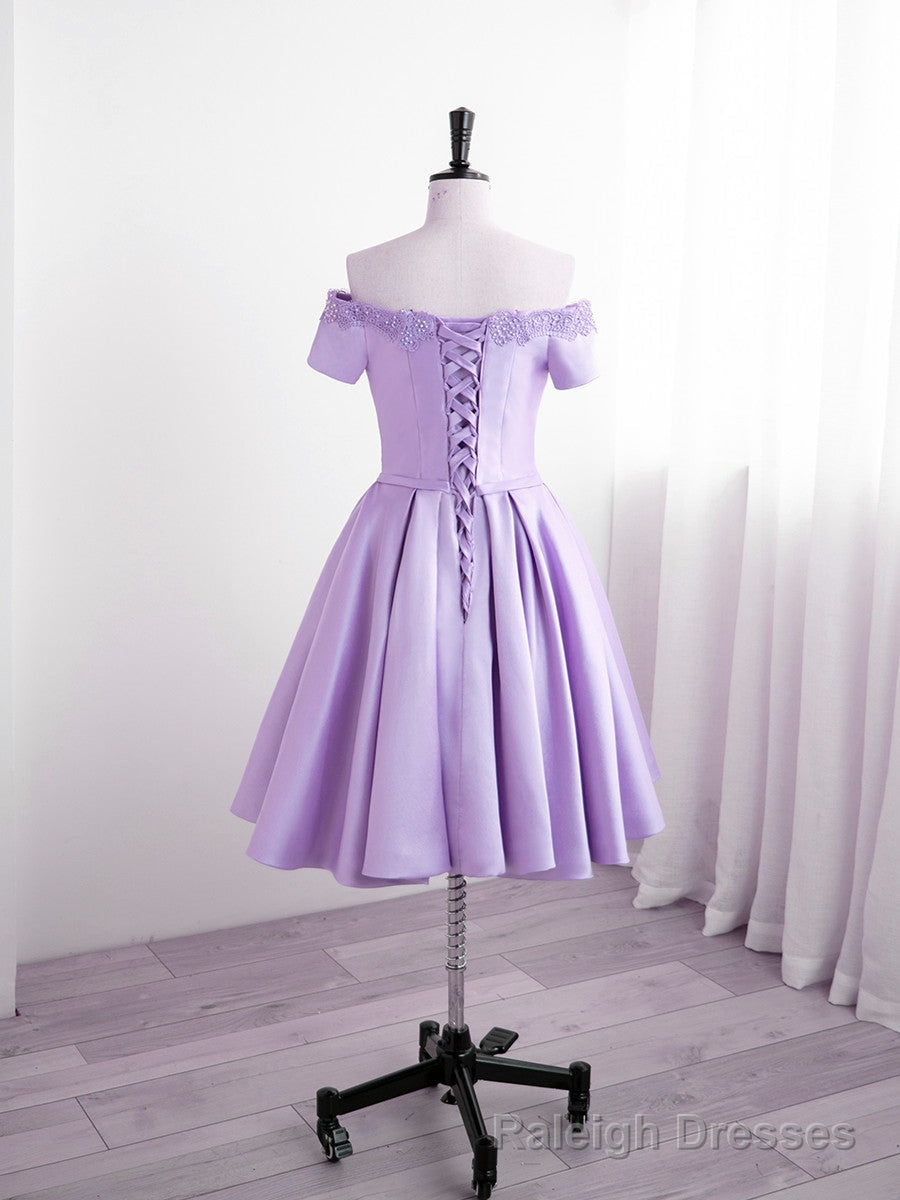 Light Purple Satin Short Prom Dress with Lace, Cute Short Homecoming Dress Secondary image
