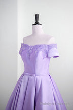 Light Purple Satin Short Prom Dress with Lace, Cute Short Homecoming Dress