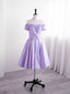 Light Purple Satin Short Prom Dress with Lace, Cute Short Homecoming Dress