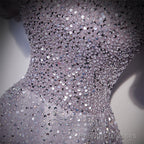 Light Purple Sequins Short Sleeves Prom Dress, Purple Formal Dresses