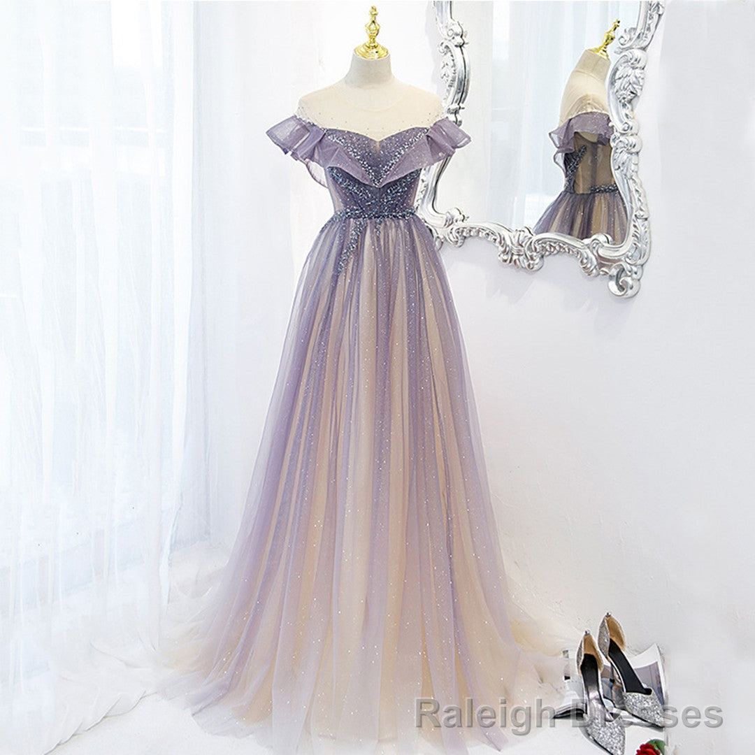 Light Purple Shiny Tulle Gradient A-line Sweetheart Prom Dress, Long Tulle Formal Dress Main image