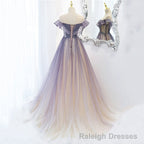 Light Purple Shiny Tulle Gradient A Line Sweetheart Prom Dress, Long Tulle Formal Dress
