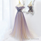 Light Purple Shiny Tulle Gradient A Line Sweetheart Prom Dress, Long Tulle Formal Dress