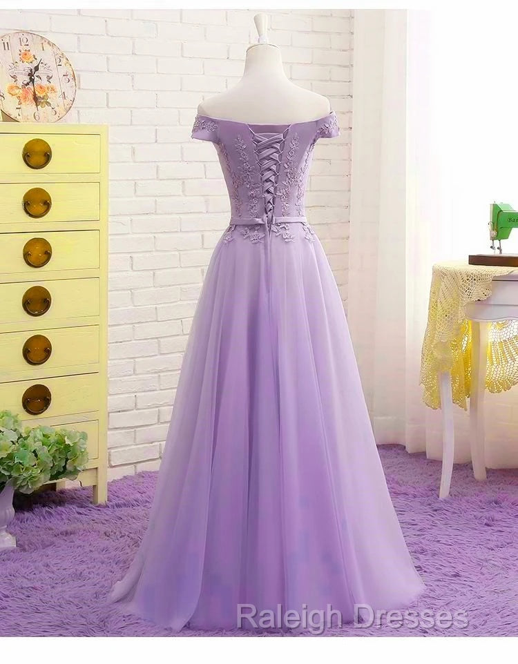 Light Purple Sweetheart Lace Applique Off Shoulder Prom Dresses Secondary image