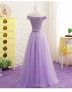Light Purple Sweetheart Lace Applique Off Shoulder Prom Dresses