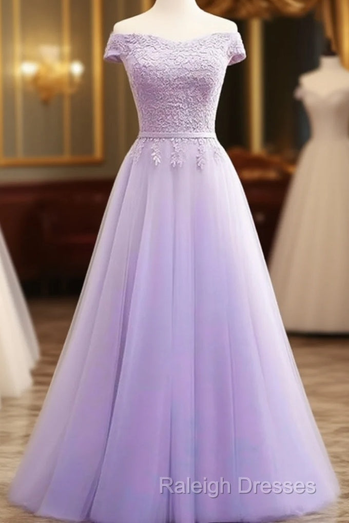 Light Purple Sweetheart Lace Applique Off Shoulder Prom Dress Main image