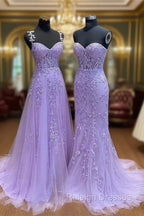 Light Purple Sweetheart Lace Long Formal Gowns, Purple Lace Prom Dress