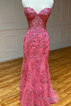 Light Purple Sweetheart Lace-Up Long Mermaid Prom Dress with Appliques