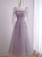 Light Purple Tea Length Soft Tulle Prom Dress, Cute Short Homecoming Dress Formal Dress