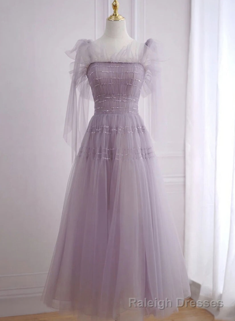 Light Purple Tea Length Soft Tulle Prom Dress, Cute Short Homecoming Dress Formal Dress