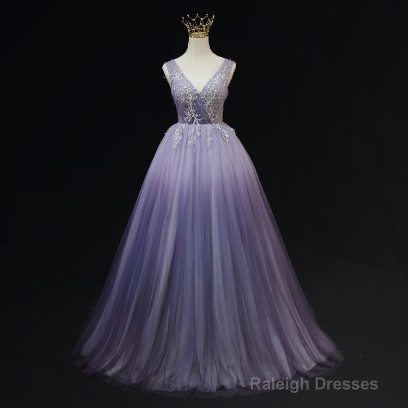 Light Purple Tulle Gradient Lace Applique Prom Dresses Beautiful Long Prom Dresses Secondary image