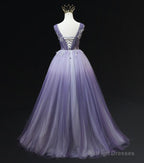 Light Purple Tulle Gradient Lace Applique Prom Dresses Beautiful Long Prom Dresses