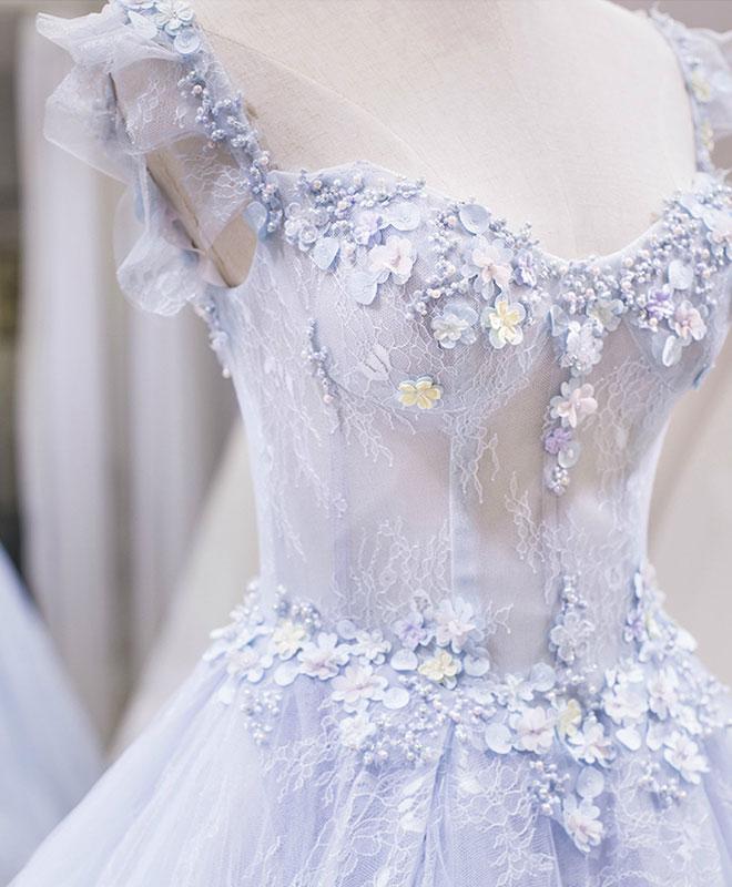 Light Blue Tulle Lace Long Prom Dresses Blue Prom Dresses
