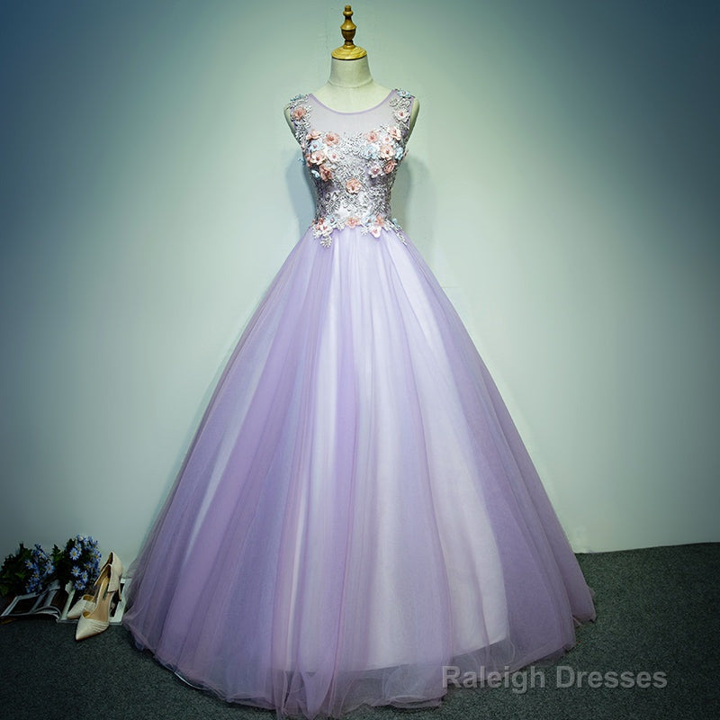 Light Purple Tulle Long Sweet 16 Formal Dress With Lace, Purple Prom Dress
