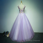 Light Purple Tulle Long Sweet 16 Formal Dress With Lace, Purple Prom Dress