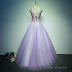 Light Purple Tulle Long Sweet 16 Prom Dresses With Lace Purple Prom Dresses