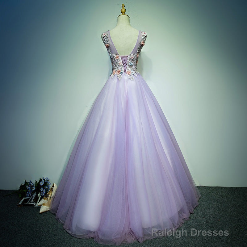 Light Purple Tulle Long Sweet 16 Prom Dresses With Lace Purple Prom Dresses