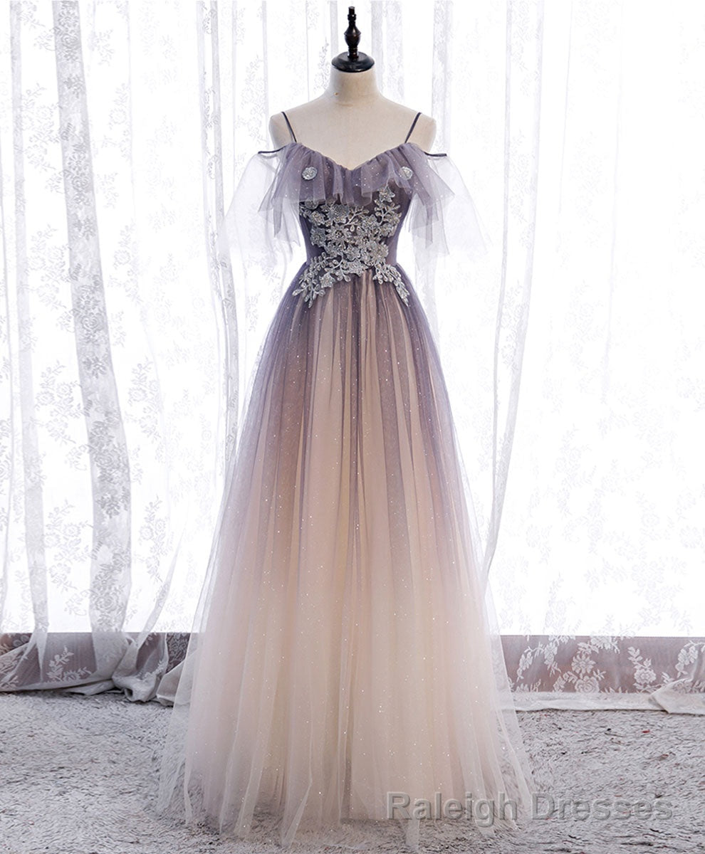 Light Purple Tulle Sequin Long Prom Dress, Purple Formal Prom Dress