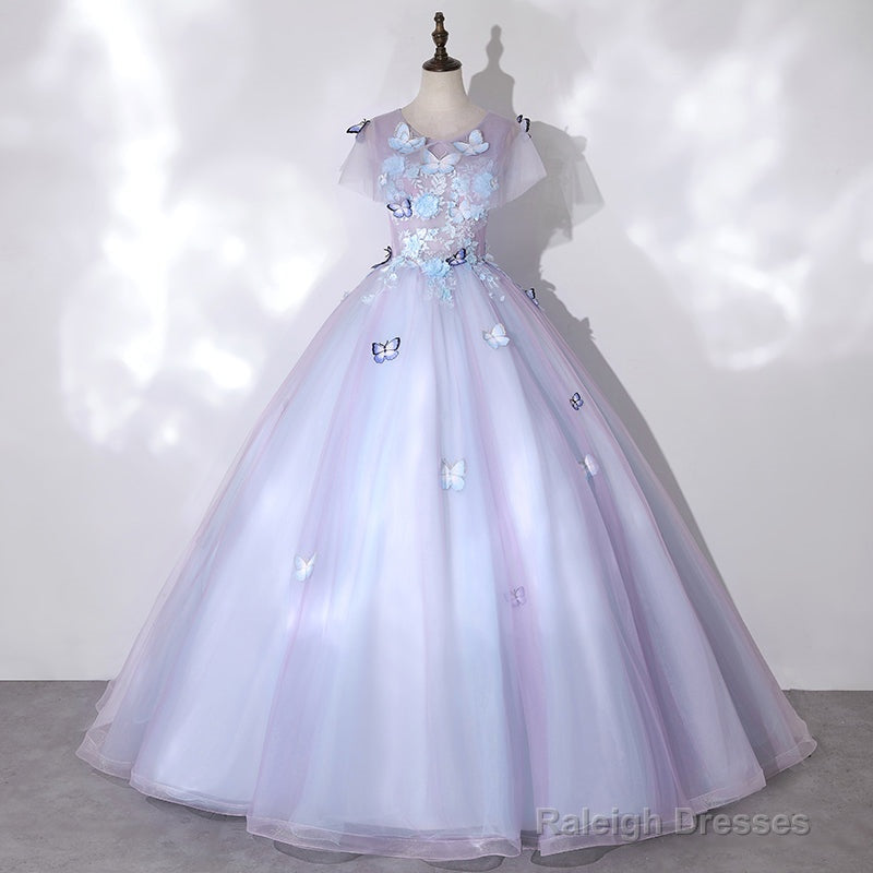 Light Purple Tulle With Butterfly Ball Gown Sweet 16 Dresses, Cute Long Evening Dresses Secondary image