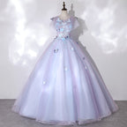 Light Purple Tulle With Butterfly Ball Gown Sweet 16 Dresses, Cute Long Evening Dresses