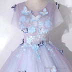 Light Purple Tulle With Butterfly Ball Gown Sweet 16 Dresses, Cute Long Evening Dresses