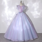 Light Purple Tulle With Butterfly Ball Gown Sweet 16 Dresses, Cute Long Evening Dresses