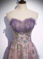 Light Purple Tulle with Lace A Line Floor Length Prom Dress, Light Purple Prom Dress