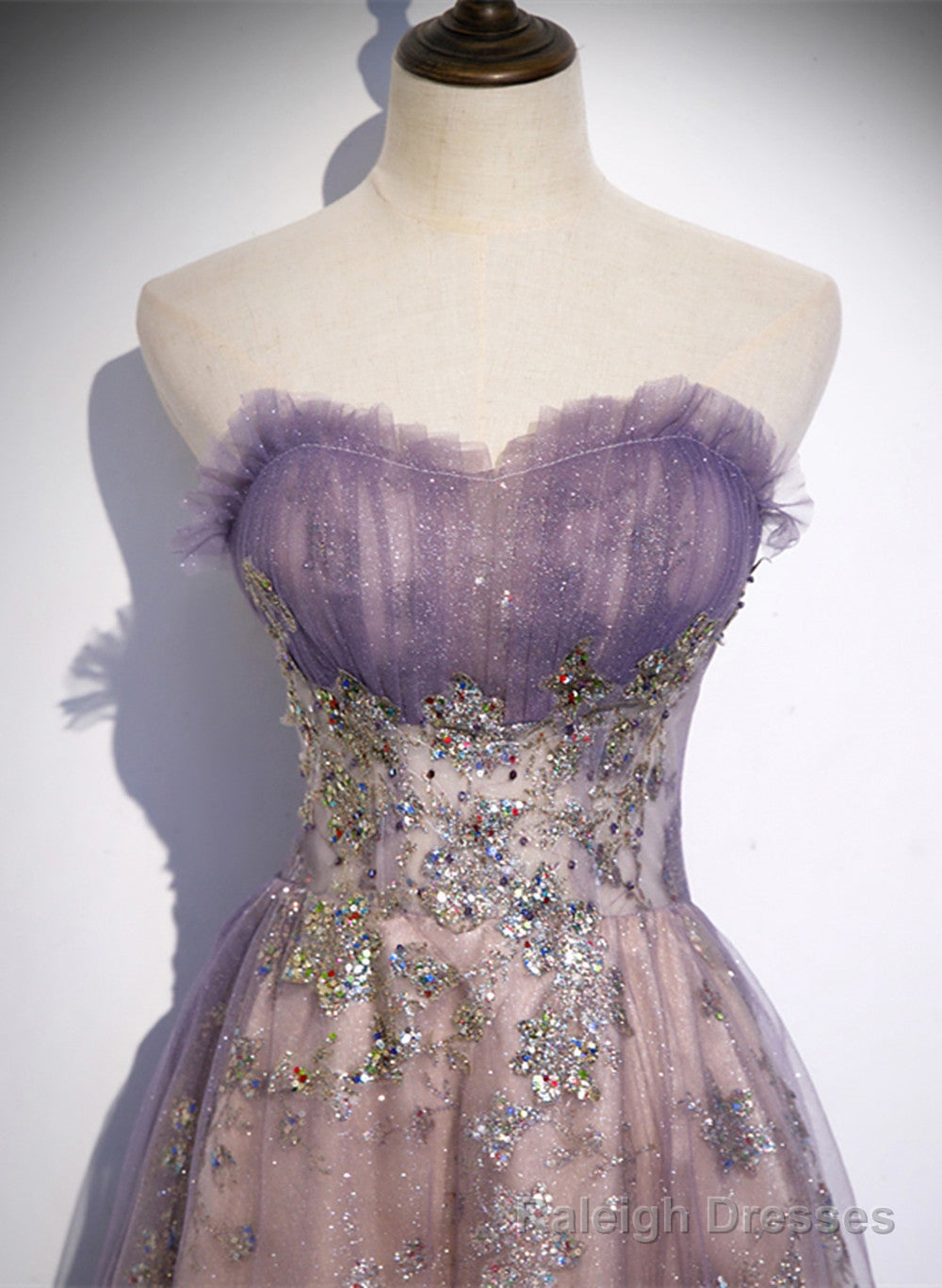 Light Purple Tulle with Lace A Line Floor Length Prom Dress, Light Purple Prom Dress