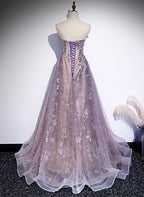 Light Purple Tulle With Lace A-Line Party Dress, Purple Long Formal Dress Evening Dress