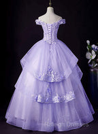 Light Purple Tulle With Lace Off Shoulder Sweet 16 Dresses Light Purple Prom Dresses