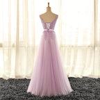 Light Purple V-neckline Long Formal Dress, Tulle Lace Applique Bridesmaid Dress