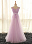 Light Purple V Neckline Long Formal Dress, Tulle Lace Applique Bridesmaid Dress