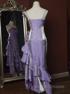 Light Purple Vintage Floral Dress Asymmetrical Hem Prom Gowns