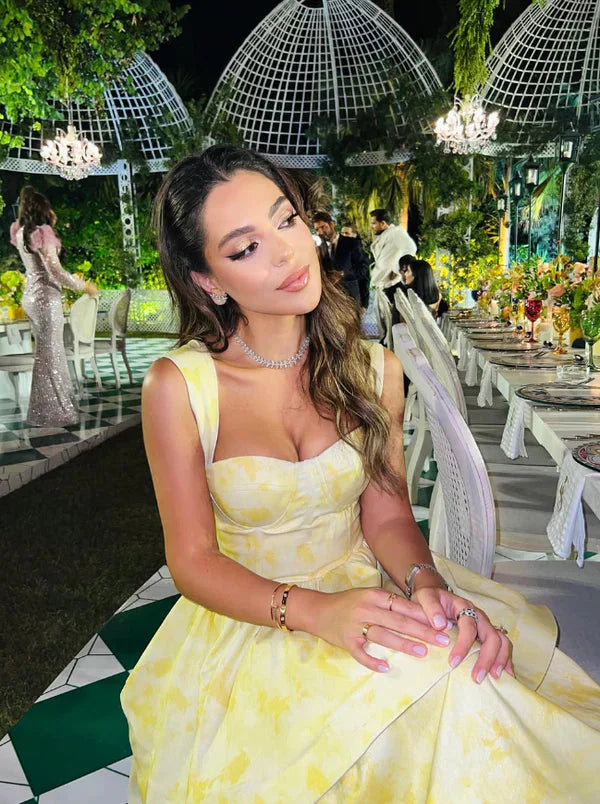 Light Yellow Ruffle Tiered A-Line Long Party Dress Prom Gown Evening Gown