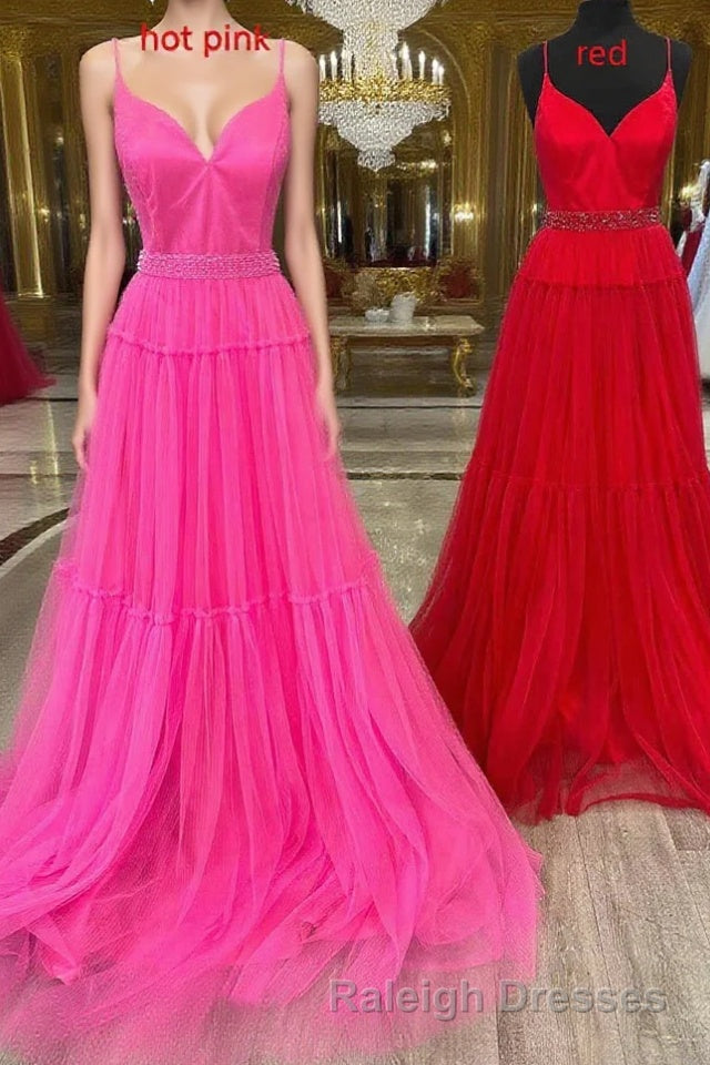 Light Yellow V-Neck Tulle A-Line Long Prom Dress Main image