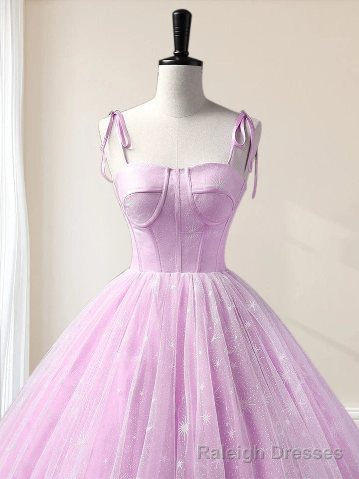 Lilac A Line Tulle Long Sleeveless Quinceanera Dresses