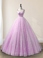 Lilac A Line Tulle Long Sleeveless Quinceanera Dresses