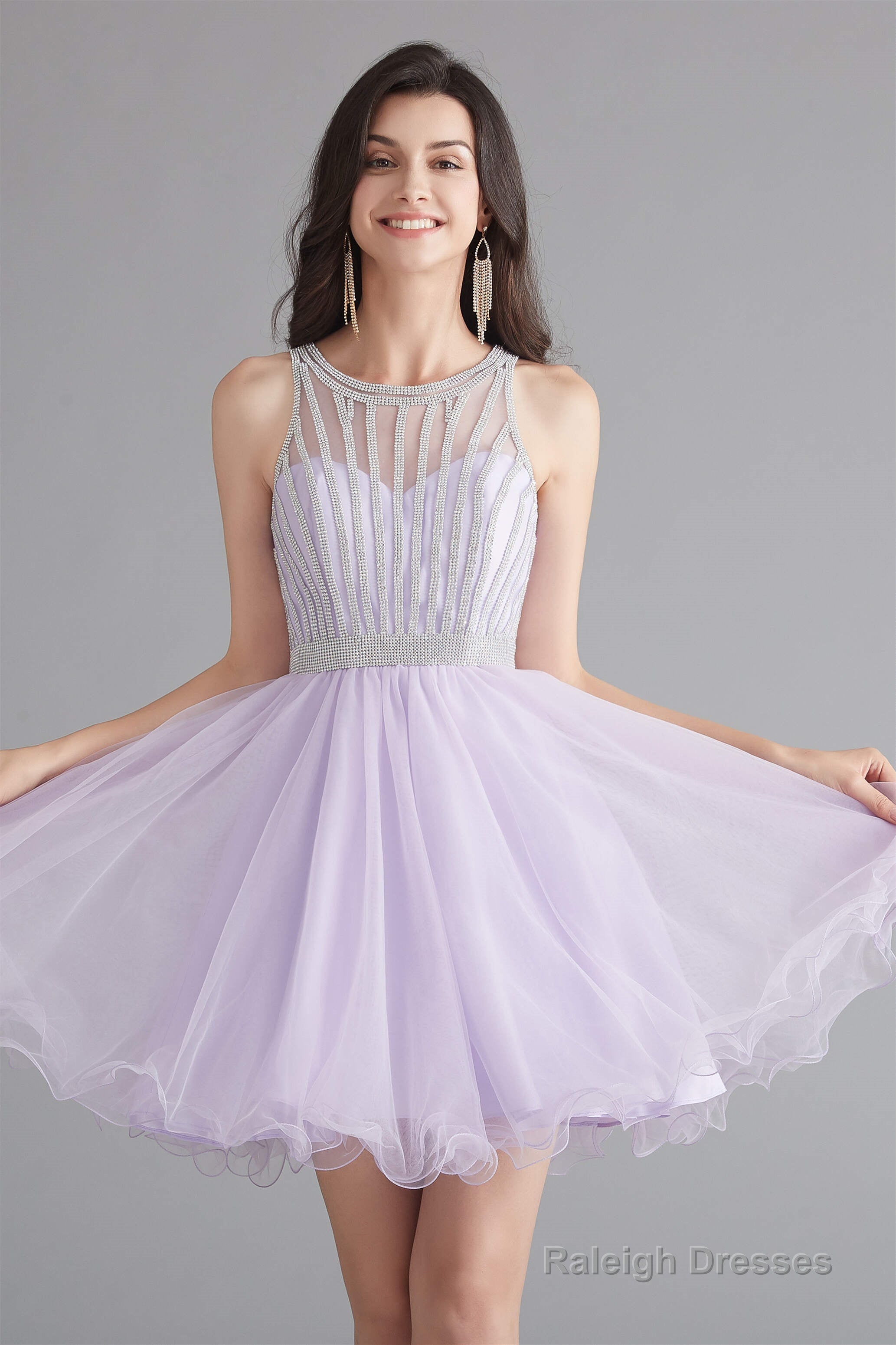 A-Line Tulle Sleeveless Beading Homecoming Dresses